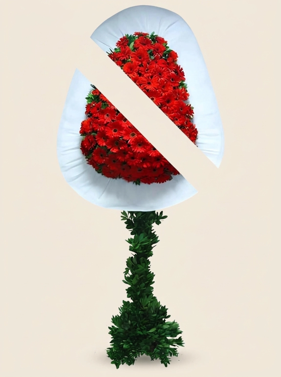 Ayaklı Sepet Kırmızı Çiçekli Çelenk