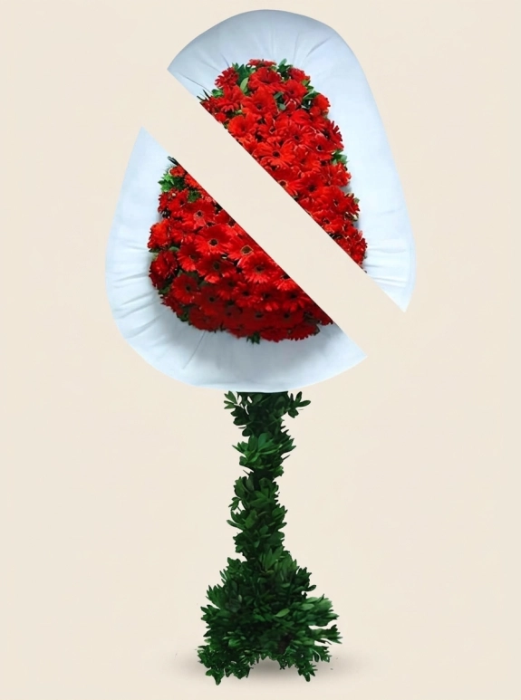 Ayaklı Sepet Kırmızı Çiçekli Çelenk